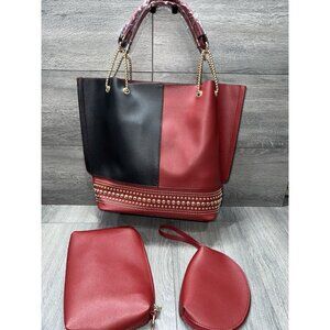 Women Fashion Tote Bags Rivet Shoulder Bag Top Handle Satchel Purse Set 3pcs